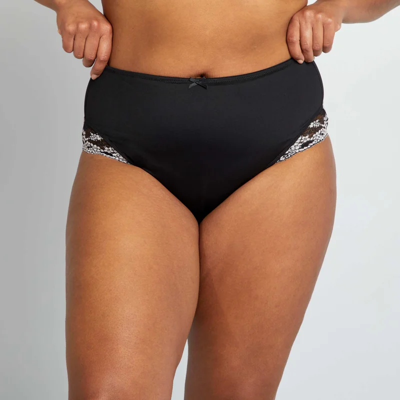 Kiabi Microfibre And Lace Briefs Black
