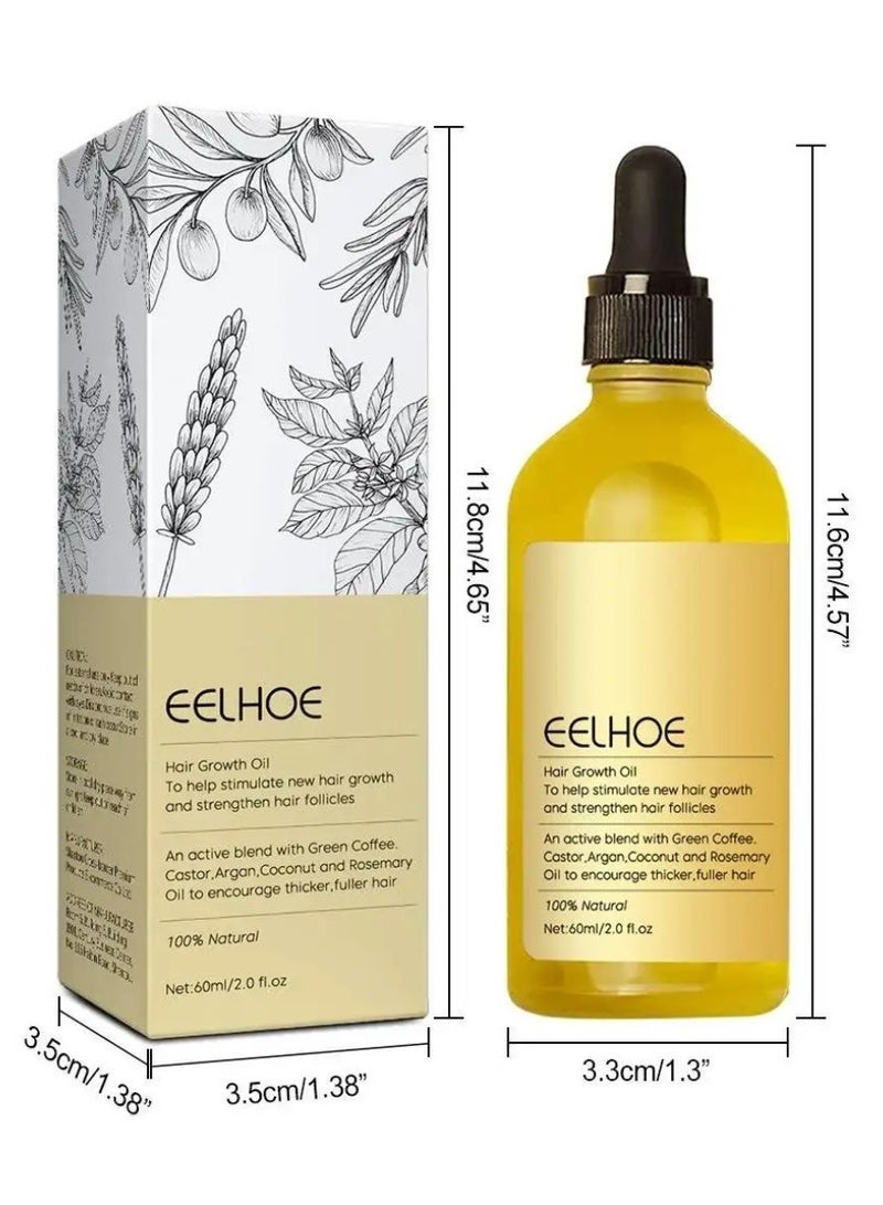 EELHOE 2 Pcs Hair Growth Oil 100% Natural Rosemary Hair Growth Oil with Green Coffee Castor Oil Argan and Coconut to Encourage Thicker Fuller Hair Rosemary Essential Oil for Dry Damaged Hair Scalp Treatment Serum - Image 3