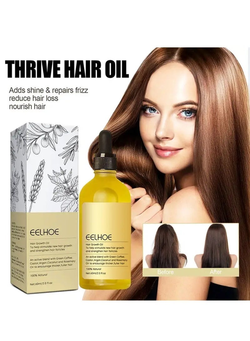 EELHOE 2 Pcs Hair Growth Oil 100% Natural Rosemary Hair Growth Oil with Green Coffee Castor Oil Argan and Coconut to Encourage Thicker Fuller Hair Rosemary Essential Oil for Dry Damaged Hair Scalp Treatment Serum - Image 2