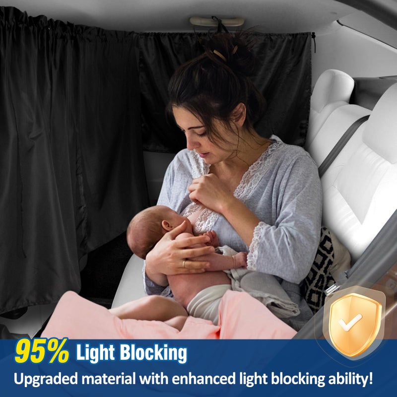 PAMASE Set of 3 Car Window Shades - 95% Light Blocking Sunshades, 1 Privacy Divider Curtains & 2 Side Window Covers, Wide Sedan SUV Accessories for Kids Baby Travel Camping Nap Sleeping - Image 4