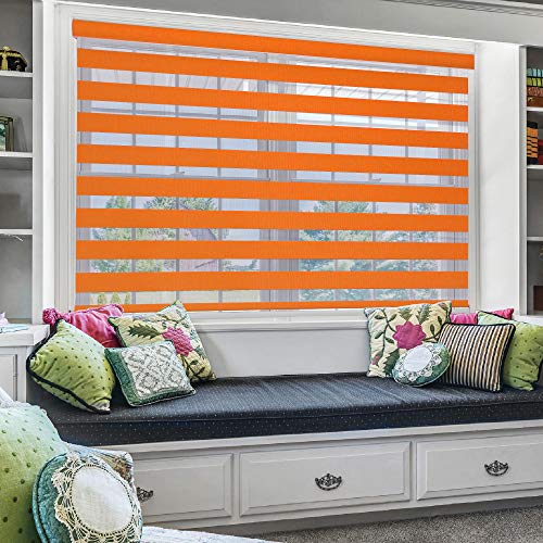 ZEBRA BLINDS Polyester Curtain Blinds for Windows and Doors with Dual Shade, Horizontal Stripes, Sheer and Solid Fabric, Light Control/Blackout Blinds, Waterproof (Orange) Width 60XHEIGHT 130CM - Image 1