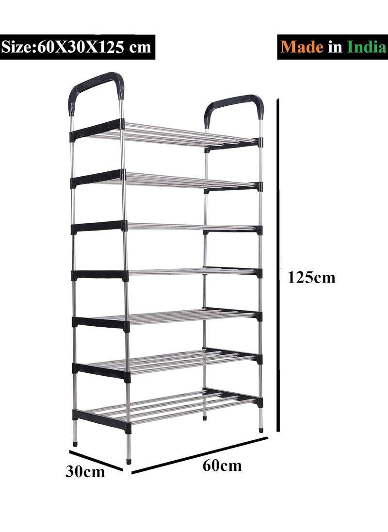 Three Secondz Three Secondz MultiPurpose Steel Shoe RackPortable Shoe RackShoe CabinetShoe Organizer Foldable Portable Metal Shoe Rack Cabinet Shelf Home Furniture 7 Shelves Black  - Image 2
