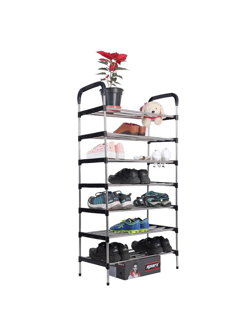 Three Secondz Three Secondz MultiPurpose Steel Shoe RackPortable Shoe RackShoe CabinetShoe Organizer Foldable Portable Metal Shoe Rack Cabinet Shelf Home Furniture 7 Shelves Black  - Image 1