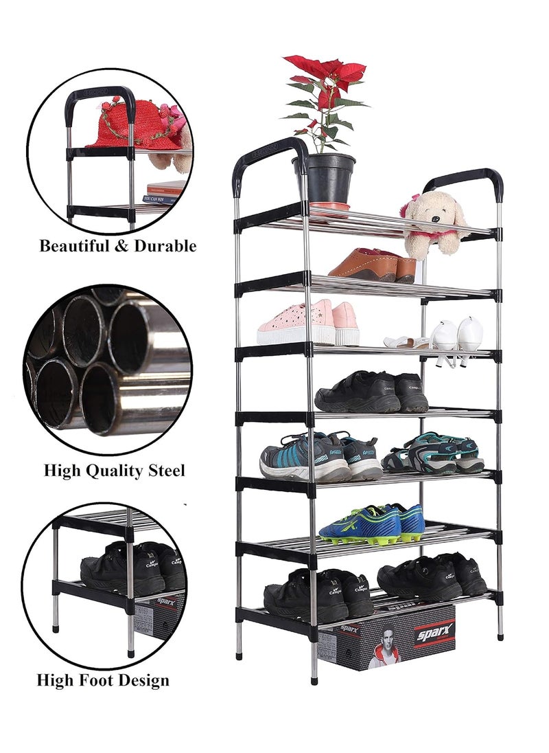 Three Secondz Three Secondz MultiPurpose Steel Shoe RackPortable Shoe RackShoe CabinetShoe Organizer Foldable Portable Metal Shoe Rack Cabinet Shelf Home Furniture 7 Shelves Black  - Image 3