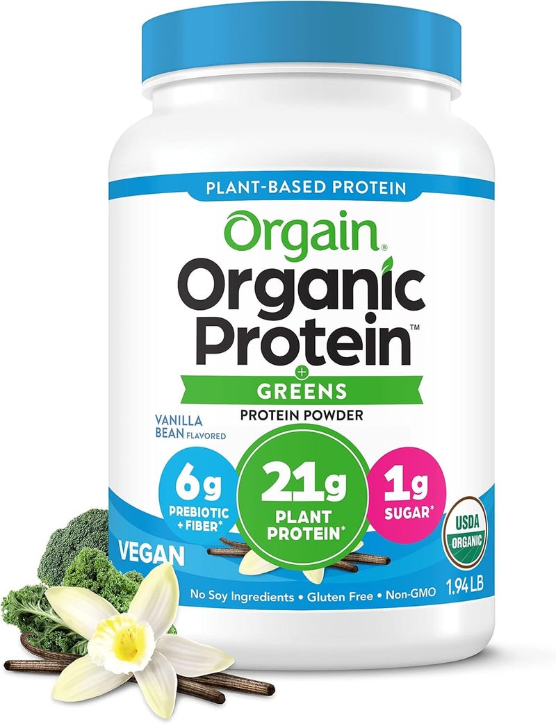 Orgain Organic Vegan Protein Powder  Greens Vanilla Bean  21g Plant Based Protein Gluten Free Dairy Free Lactose Free Soy Free No Sugar Added With Iron  Prebiotics for Gut Health  194lb - Image 1