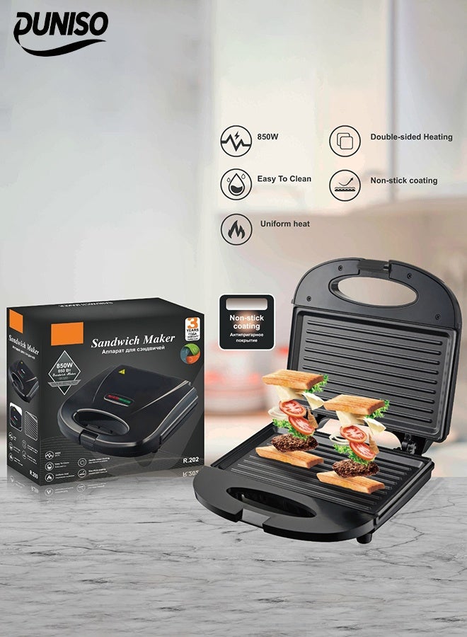 DUNISO Sandwich Maker，2 Slice Grill Maker，Personal Breakfast Bread Toaster， Non Stick，for Making Sandwiches, Bread Toast，Black - Image 1