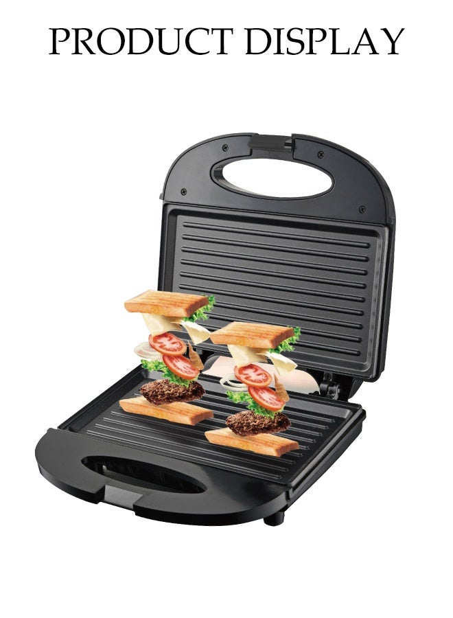 DUNISO Sandwich Maker，2 Slice Grill Maker，Personal Breakfast Bread Toaster， Non Stick，for Making Sandwiches, Bread Toast，Black - Image 4