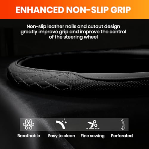 STHIRA® Steering Wheel Cover for Car, 15 '' Fashion PU Textured Car Steering Wheel Cover - Image 5