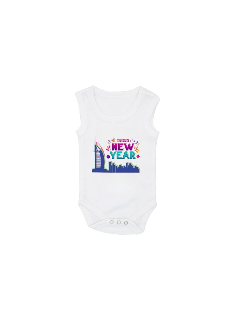 Happy New Year In Dubai With This Soft Cotton Baby Sleeve Less Onesie-Baby Bodysuit For New Year's Dubai-Baby's New Year's Outfit - Image 1