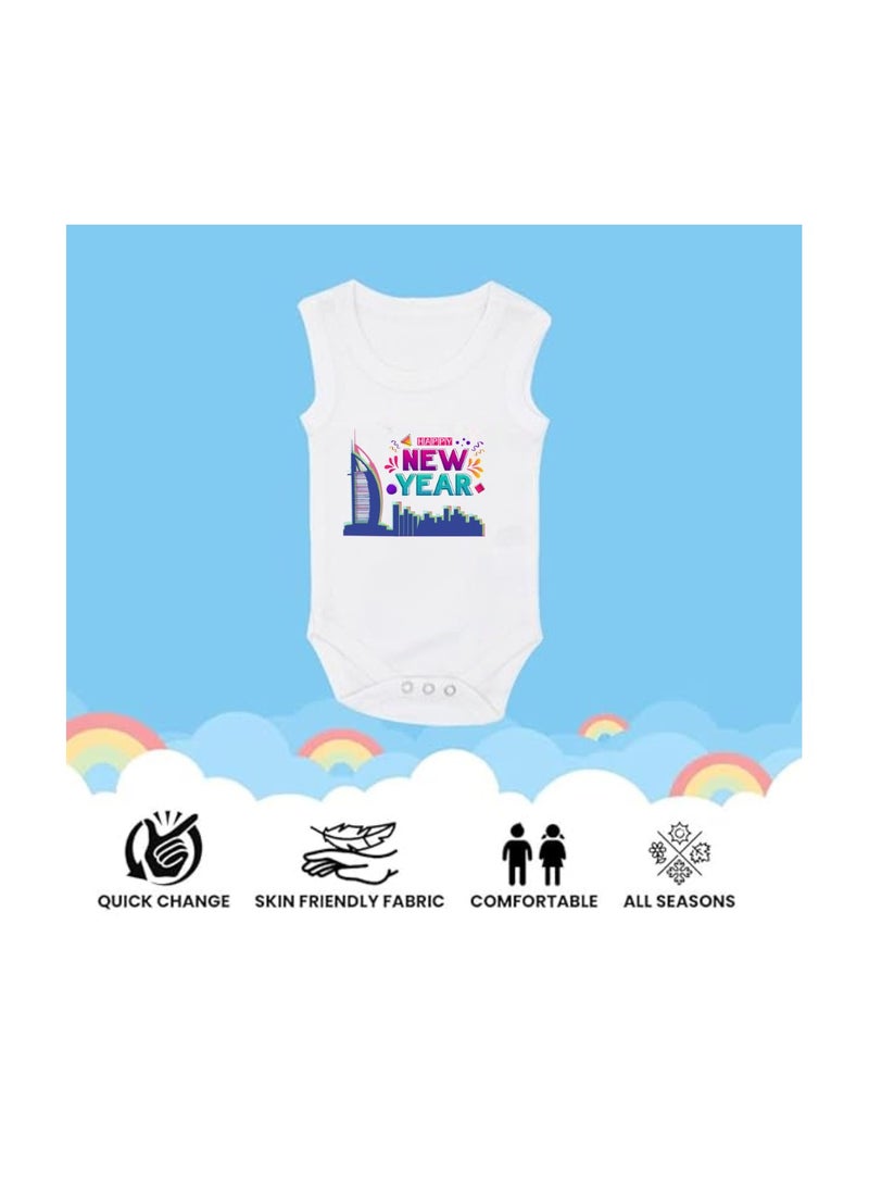 Happy New Year In Dubai With This Soft Cotton Baby Sleeve Less Onesie-Baby Bodysuit For New Year's Dubai-Baby's New Year's Outfit - Image 4