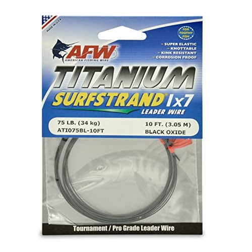AFW Titanium Surfstrand, Bare 1x7 Saltwater Fishing Leader Wire, 75 lb, Black Oxide, 10 ft - Image 1