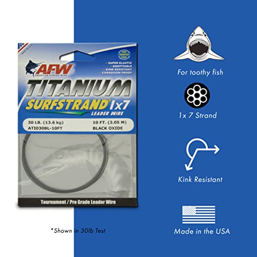 AFW Titanium Surfstrand, Bare 1x7 Saltwater Fishing Leader Wire, 75 lb, Black Oxide, 10 ft - Image 2
