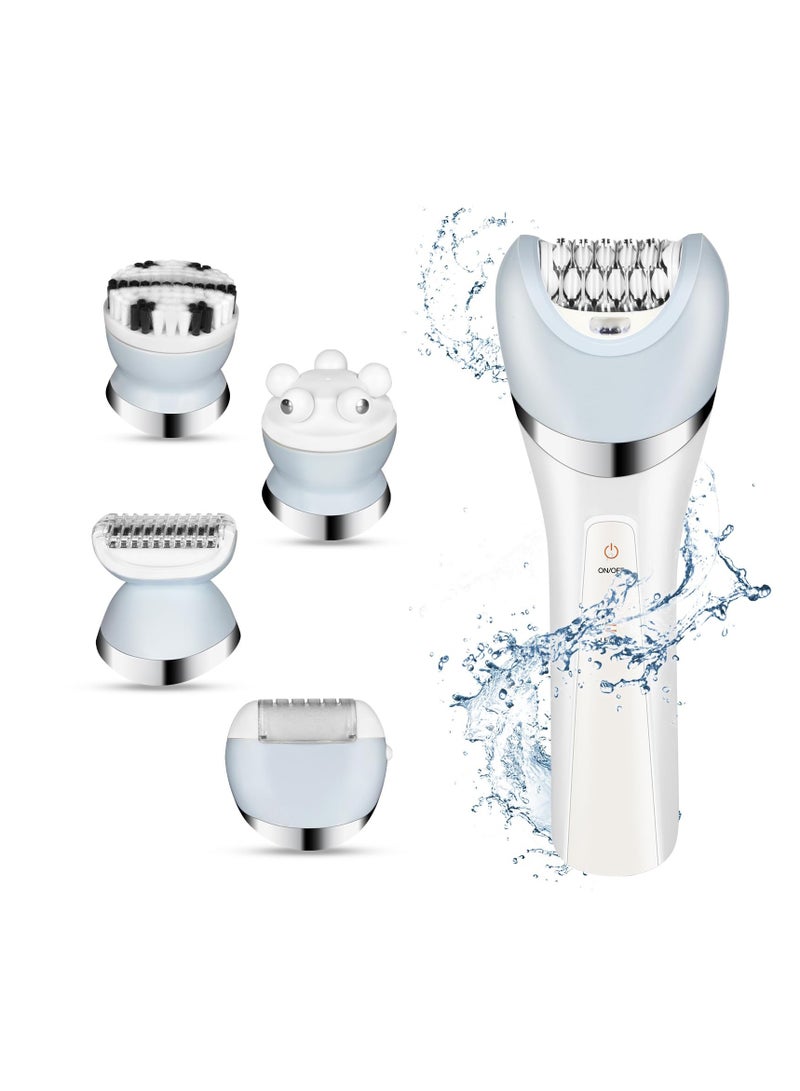 Excefore Cordless Epilator for Women, 5-in-1 Rechargeable Women Epilator with Dual Speed Mode, LED Light, Shaver Head, Callus Remover, Massage Head, Facial Cleaning Head, Hair Epilator for Women Legs, Arms - Image 1