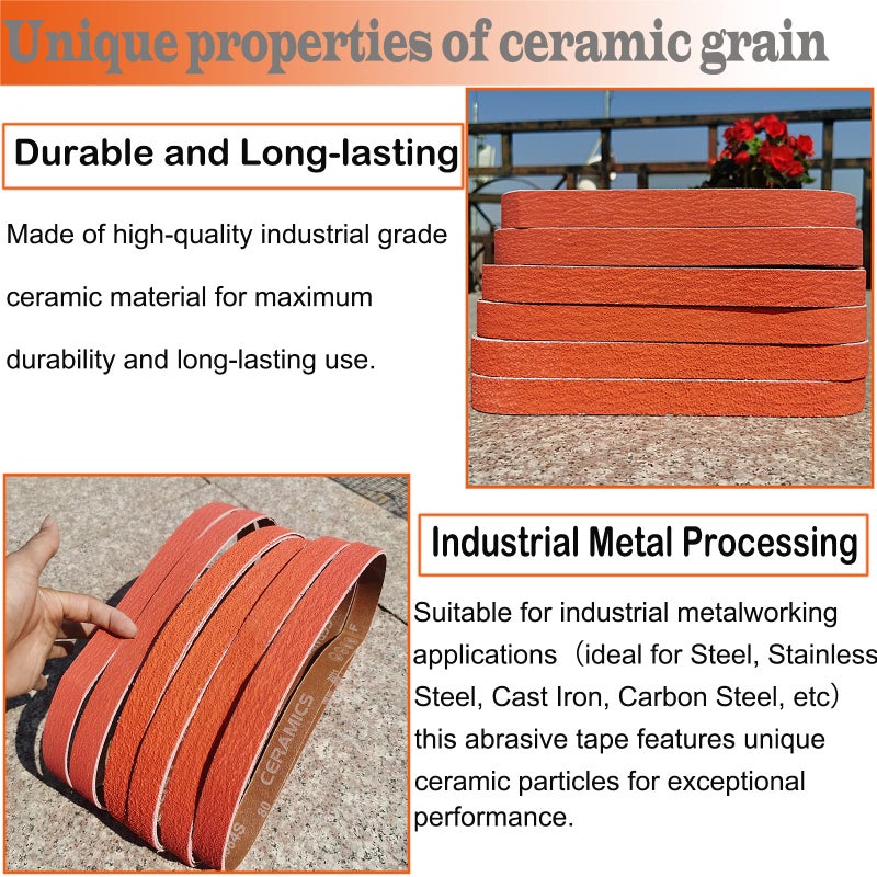 Tonmp 12 Pack 1 x 30 Inch Metal Grinding Ceramic Sanding Belts Kit -2 Pcs Each of 36 40 60 80 100 and 120 Grits Premium Sharpening Sander Belts (1x30 Inch) - Image 4