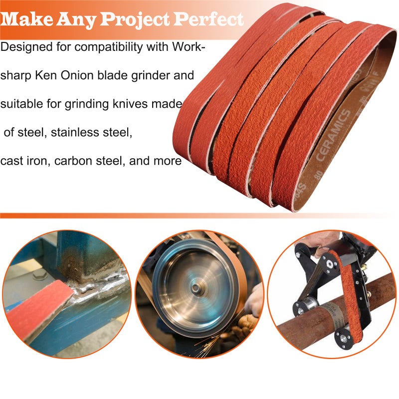 Tonmp 12 Pack 1 x 30 Inch Metal Grinding Ceramic Sanding Belts Kit -2 Pcs Each of 36 40 60 80 100 and 120 Grits Premium Sharpening Sander Belts (1x30 Inch) - Image 5