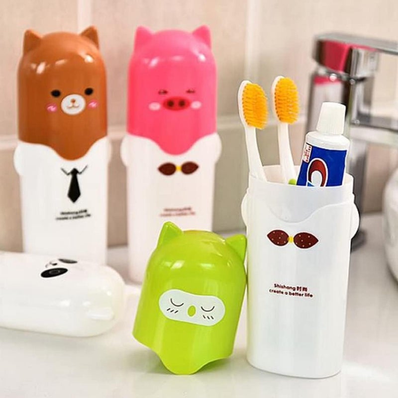 BLINE Portable Cartoon Animal Design Toothbrush Holder Box Best for Travel Camping Bathroom for Storage Multicolor (Pack of 2) - Image 1