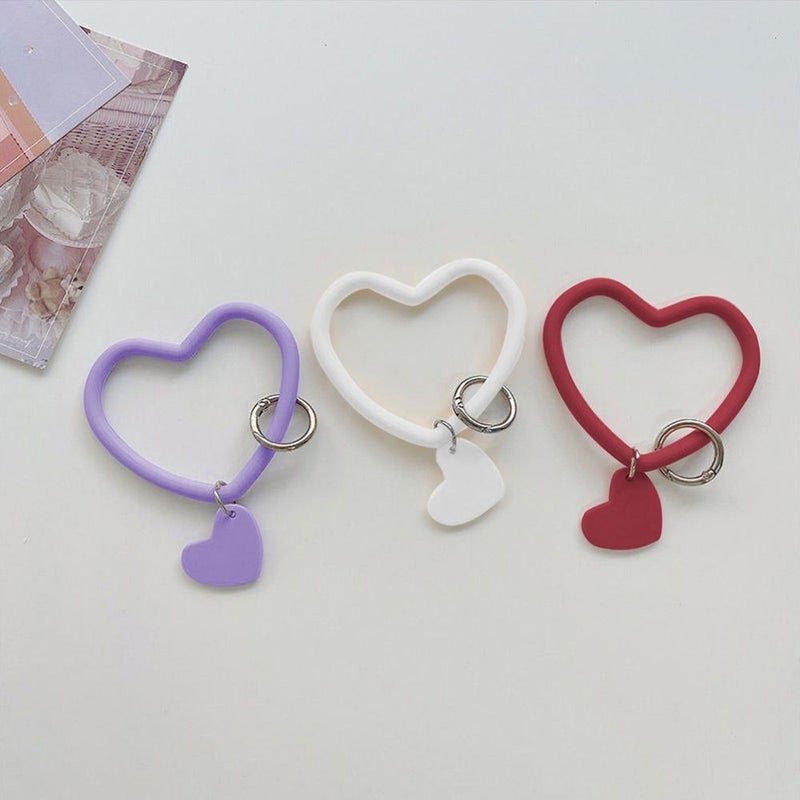 2 Pcs Ivory White Soft Love Heart Wrist Strap Lanyard Phone Anti Lost Keychain - Image 1