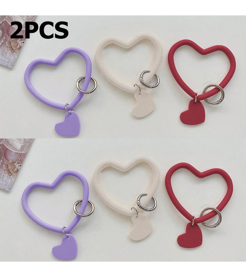 2 Pcs Ivory White Soft Love Heart Wrist Strap Lanyard Phone Anti Lost Keychain - Image 2