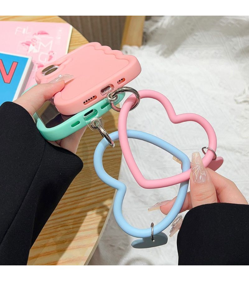 2 Pcs Ivory White Soft Love Heart Wrist Strap Lanyard Phone Anti Lost Keychain - Image 5