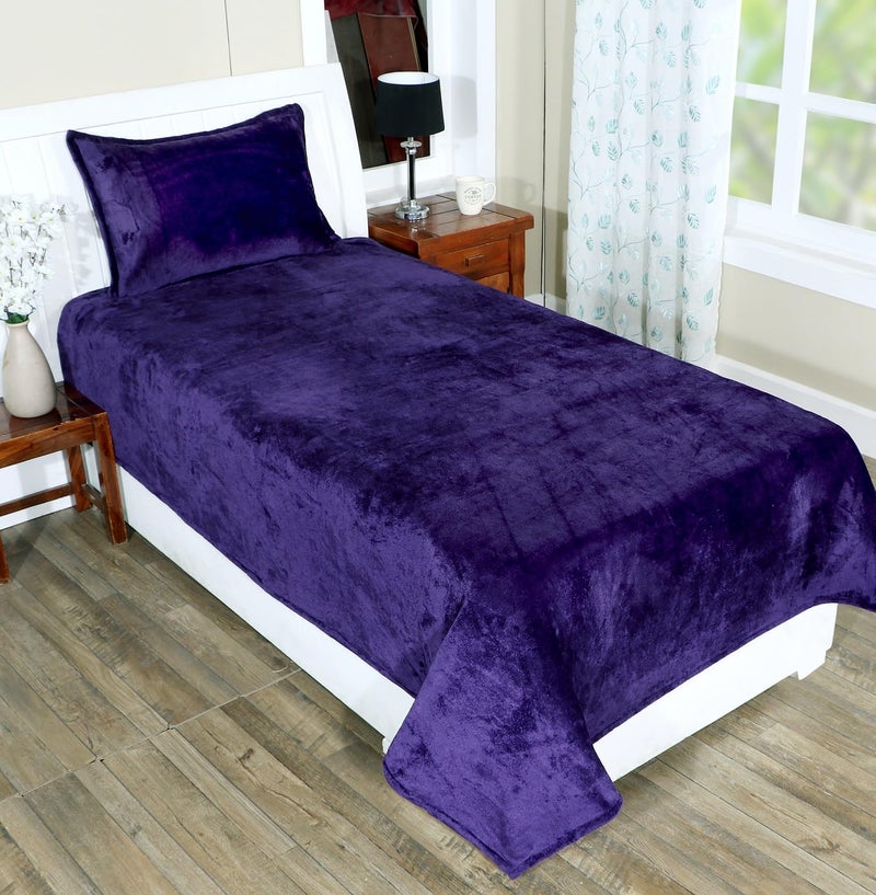 RD TREND 250 Gsm Flannel Warm Bedsheets For Winter Single Flat Size (60X90 Inches) With 1 Pillow Cover 210 TC Size (18X28 Inches) Color-Purple - Image 1