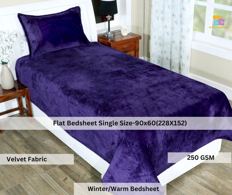 RD TREND 250 Gsm Flannel Warm Bedsheets For Winter Single Flat Size (60X90 Inches) With 1 Pillow Cover 210 TC Size (18X28 Inches) Color-Purple - Image 2