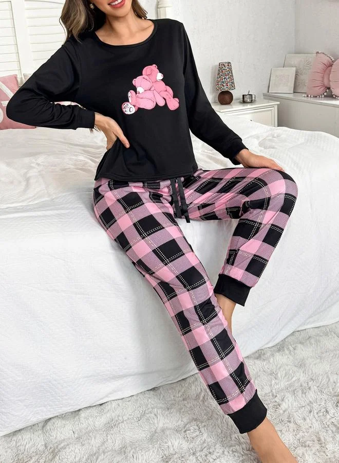 تايك تو مجموعة من تيشيرت بطبعة دب وبيجاما مربعات