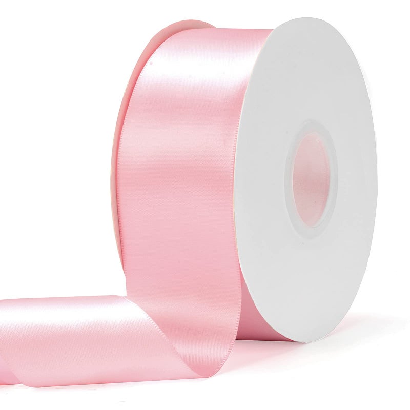 Ewaymado Solid Color Light Pink Double Faced Satin Ribbon 2 X 50 Yards Fabric Ribbons Perfect for Wedding and Party DecorationGift Wrapping Sewing Crafts