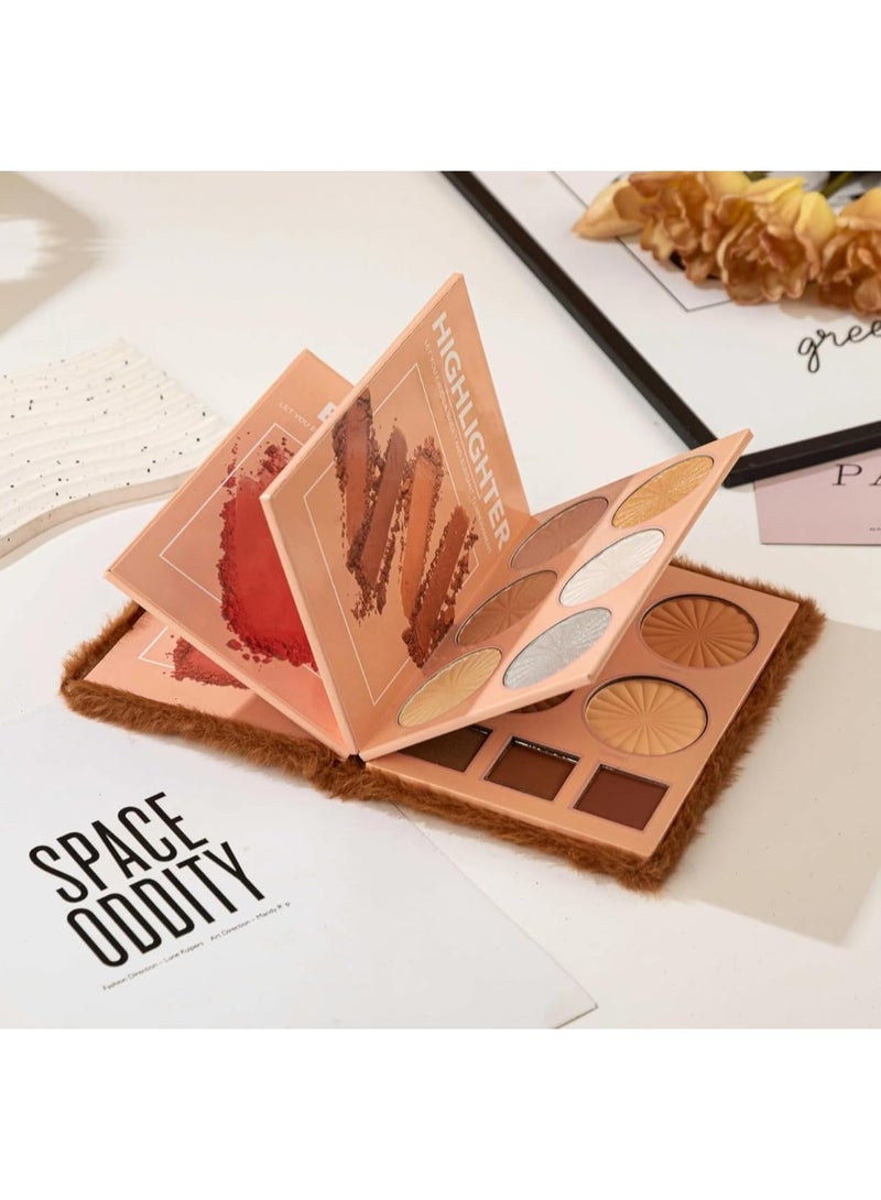 HUDACRUSH Essential All in One 4 Pages Face Makeup Book Palette Combo Kit Set - Eyeshadow Palette, Highlighter, Blusher, Contour, Bronzer, Eyebrow Color- Professional Makeup Kit for a Flawless Look (Women) - Image 3
