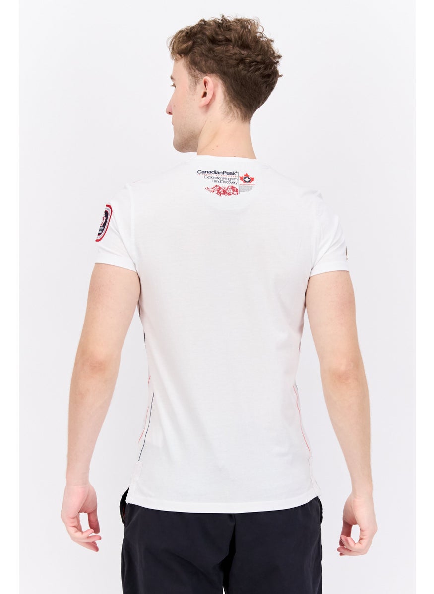 Canadian Peak Men Round Neck Short Sleeve Embroidered T-Shirt, White Combo  - Image 3