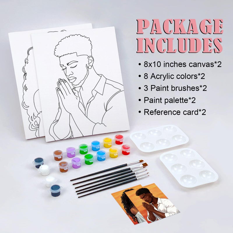 Nuberlic 2 Pack Prayer Man and Woman Pre Drawn Canvas Paint Kits for Adults Couple Sip and Paint Date Night Game Party Flavor Valentines Day Gift Painting Supplies - Image 5