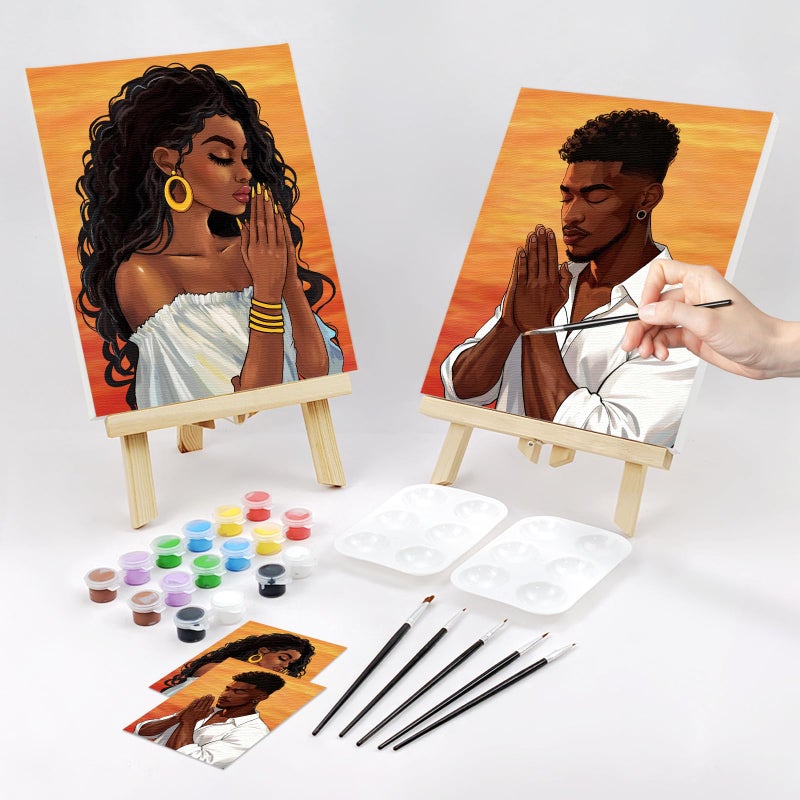 Nuberlic 2 Pack Prayer Man and Woman Pre Drawn Canvas Paint Kits for Adults Couple Sip and Paint Date Night Game Party Flavor Valentines Day Gift Painting Supplies - Image 2