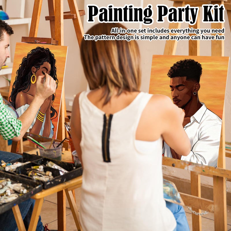 Nuberlic 2 Pack Prayer Man and Woman Pre Drawn Canvas Paint Kits for Adults Couple Sip and Paint Date Night Game Party Flavor Valentines Day Gift Painting Supplies - Image 3