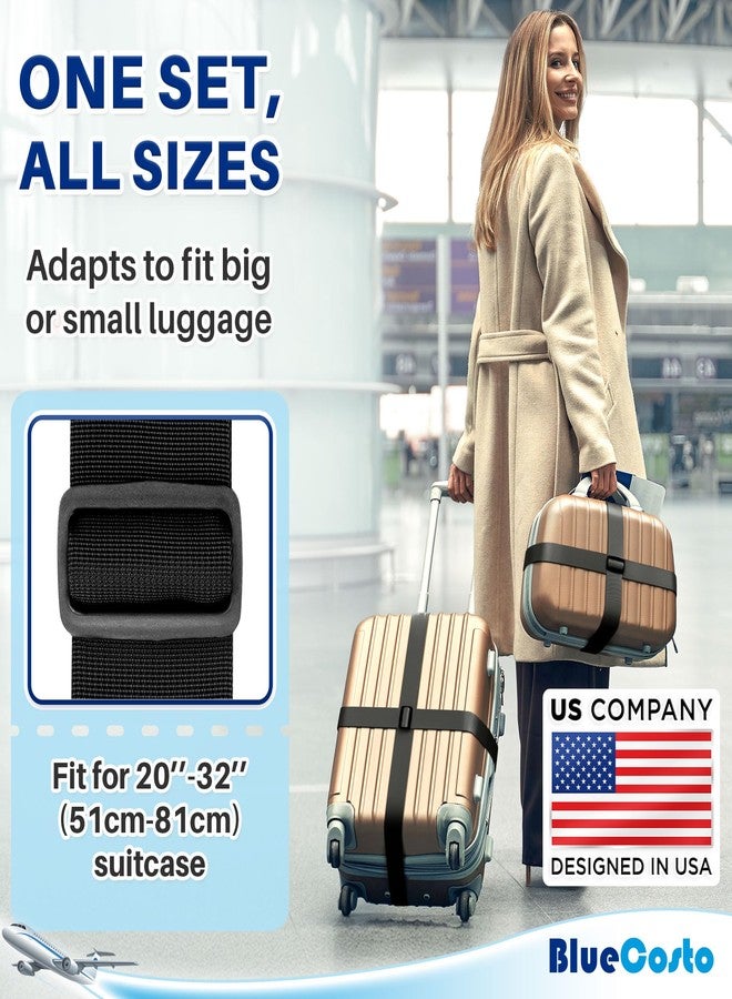 BlueCosto Luggage Straps for Suitcases - TSA Approved - Premium Nylon Belts for Suitcase, Briefcase & Travel Bag - Adjustable Strap, Black, Neon Green, Orange, Pink, 4-Pack, Black, Neon Green, Orange, Pink - Image 3