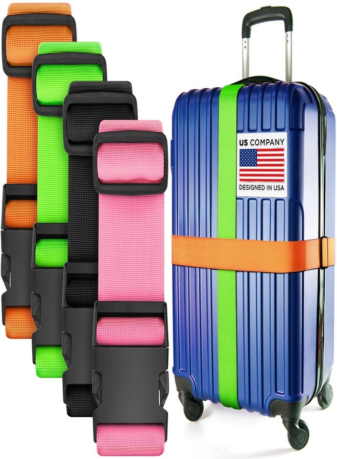 BlueCosto Luggage Straps for Suitcases - TSA Approved - Premium Nylon Belts for Suitcase, Briefcase & Travel Bag - Adjustable Strap, Black, Neon Green, Orange, Pink, 4-Pack, Black, Neon Green, Orange, Pink - Image 1