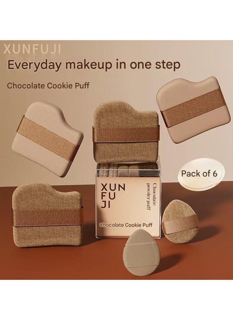 Aquaforest Chocolate Biscuit Puff, Special Air Cushion For Liquid Foundation, Flocked Thumb Dry Wet Dual-use Powder Puff Is Not Easy To Eat, 6 In A Box.  - Image 1