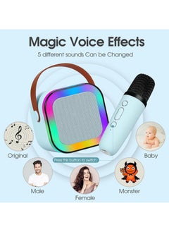 Mr. Penda Mini Karaoke Machine Kids, Two Wireless Microphones, Portable Bluetooth Speaker, Party Lights, Adults and Kids with Wireless Microphones Pa Speaker System for Family Party Singing (Blue)  - Image 5
