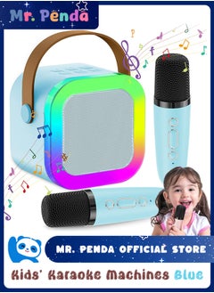 Mr. Penda Mini Karaoke Machine Kids, Two Wireless Microphones, Portable Bluetooth Speaker, Party Lights, Adults and Kids with Wireless Microphones Pa Speaker System for Family Party Singing (Blue)  - Image 1