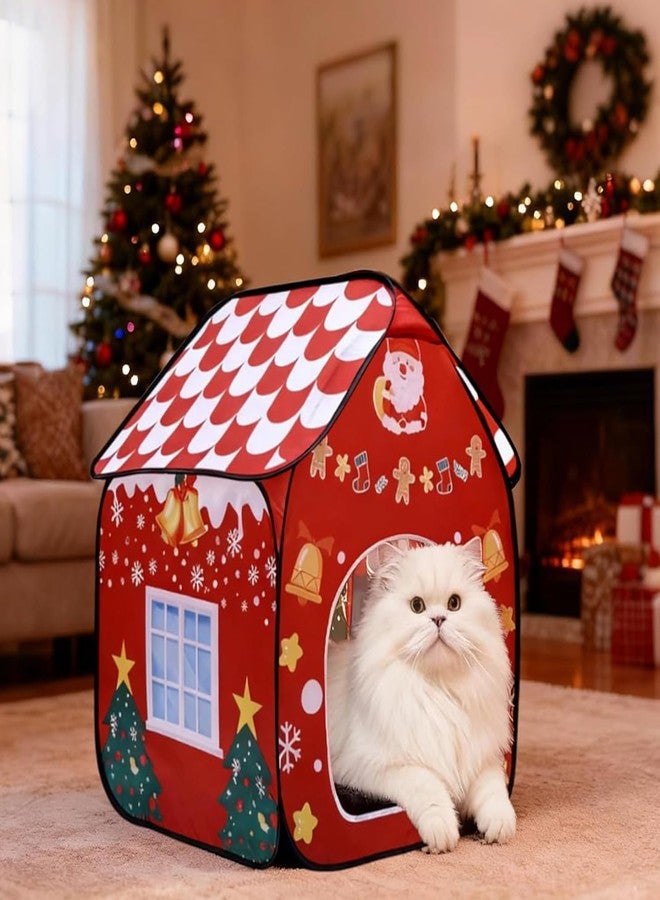LUCKITTY بيت قطط قابل للطي من لاكيتي لعيد الميلاد (19×19×25 بوصة) للاستخدام الداخلي - خيمة احتفالية للحيوانات الأليفة، مأوى محمول للعب والنوم للقطط - Image 1