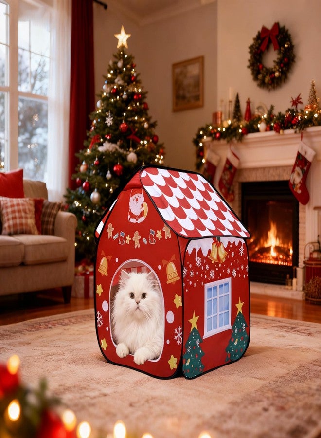 LUCKITTY بيت قطط قابل للطي من لاكيتي لعيد الميلاد (19×19×25 بوصة) للاستخدام الداخلي - خيمة احتفالية للحيوانات الأليفة، مأوى محمول للعب والنوم للقطط - Image 5