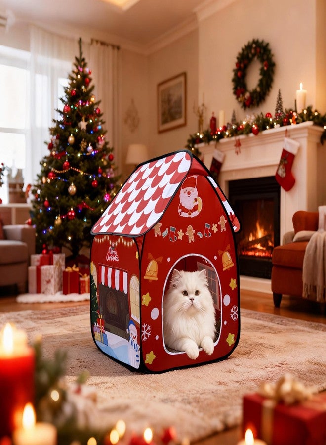 LUCKITTY بيت قطط قابل للطي من لاكيتي لعيد الميلاد (19×19×25 بوصة) للاستخدام الداخلي - خيمة احتفالية للحيوانات الأليفة، مأوى محمول للعب والنوم للقطط - Image 4