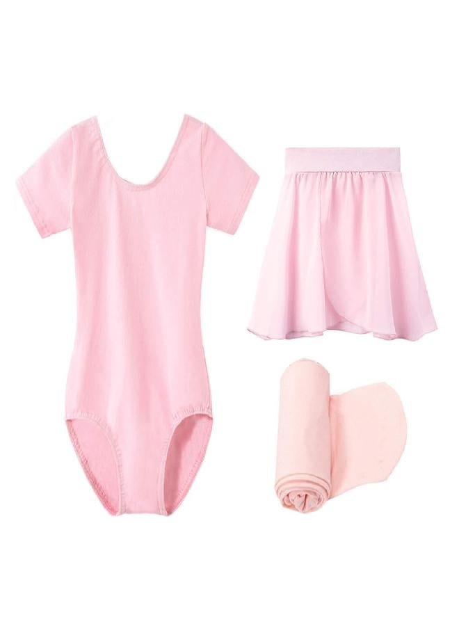 Stelle Stelle Girls Short Sleeve Dance Active Dress Ballet Leotard Combo with Dance Skirt and Dance Tight (Ballet Pink-Pull on, 85, 2-3T)  - Image 3