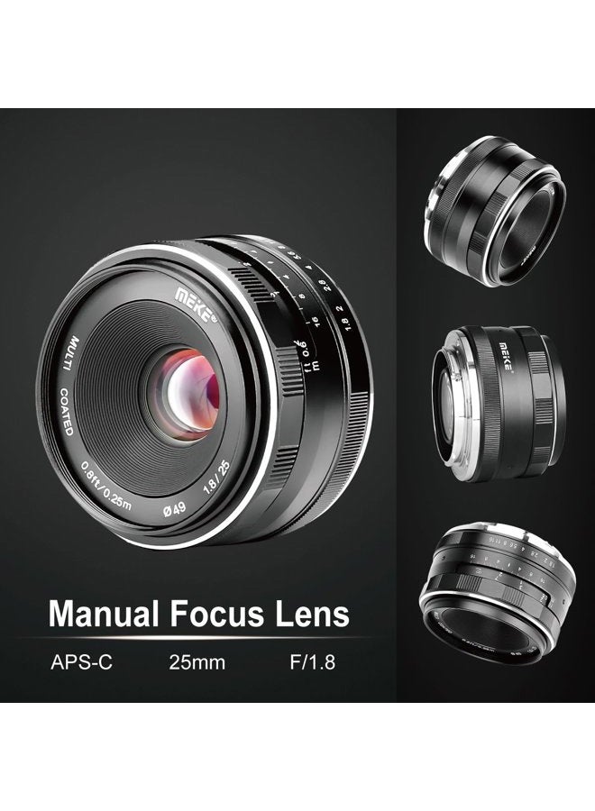 Meike عدسة بزاوية واسعة 25 مم F1.8 بفتحة كبيرة عدسة تركيز يدوي متوافقة مع كاميرات باناسونيك لوميكس وأوليمبوس M43 - Image 3