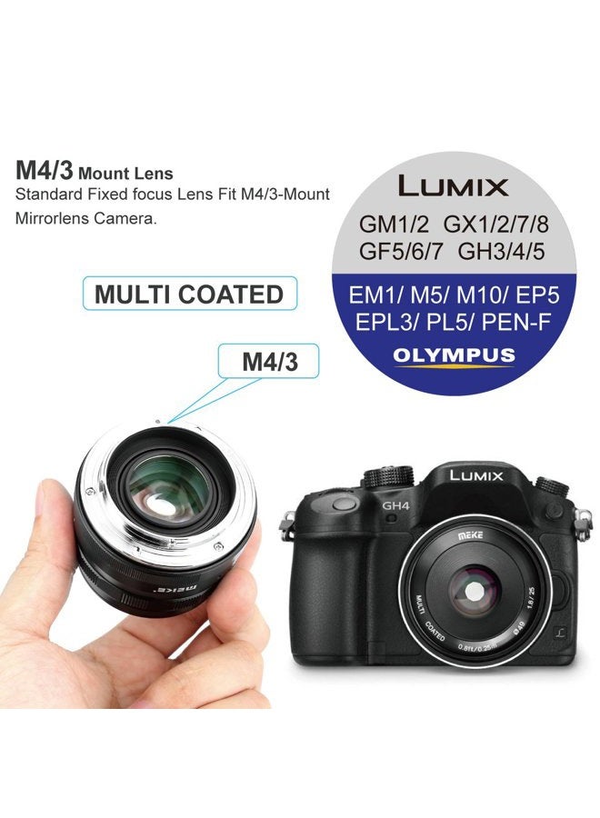 Meike عدسة بزاوية واسعة 25 مم F1.8 بفتحة كبيرة عدسة تركيز يدوي متوافقة مع كاميرات باناسونيك لوميكس وأوليمبوس M43 - Image 5