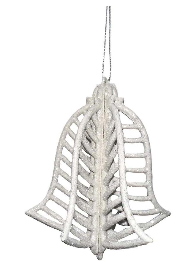 1pc White Glitter Bell Ornament – Elegant Leaf Design Christmas Tree Hanging Decoration for Festive Home & Holiday Décor - Image 1