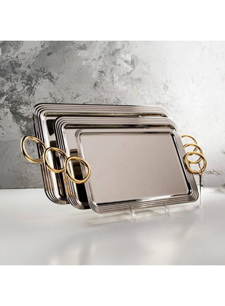 3 Pieces Steel Serving Tray Set Gold-Silver - Image 1