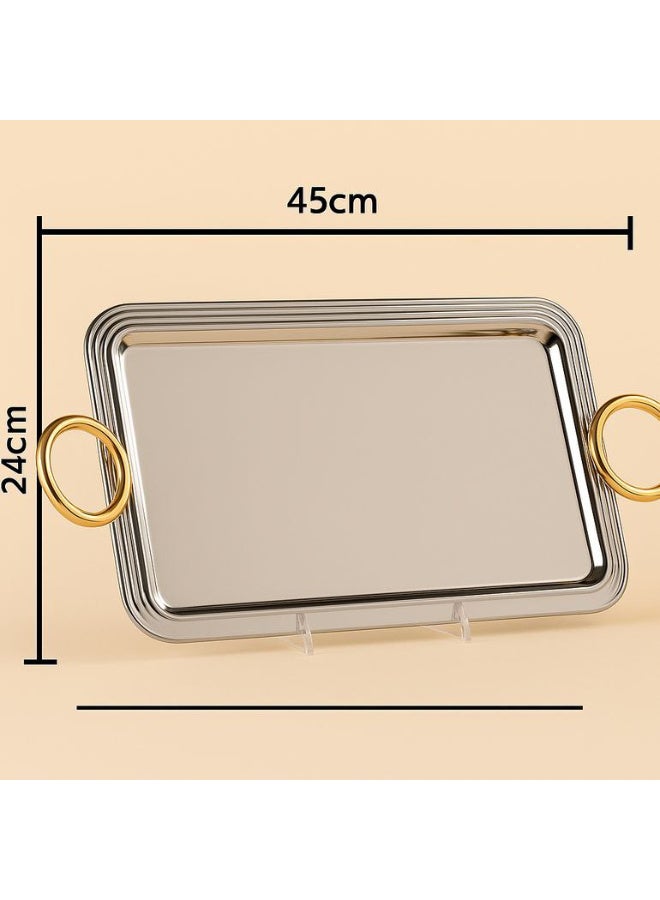 3 Pieces Steel Serving Tray Set Gold-Silver - Image 2