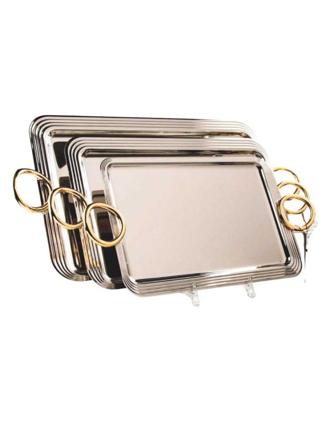 3 Pieces Steel Serving Tray Set Gold-Silver - Image 3