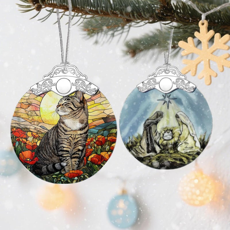 Jocidea Stained Glass Ornament, Christmas Ornaments, Christmas Decorations for Tree, Holiday Ornament, Gifts for Cat Lovers, Holiday Party Gifts, Gift Ideas & Xmas Gift - Cat - Image 5