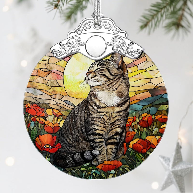 Jocidea Stained Glass Ornament, Christmas Ornaments, Christmas Decorations for Tree, Holiday Ornament, Gifts for Cat Lovers, Holiday Party Gifts, Gift Ideas & Xmas Gift - Cat - Image 1
