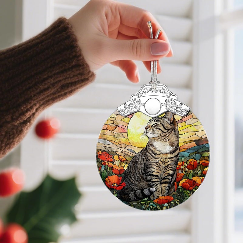 Jocidea Stained Glass Ornament, Christmas Ornaments, Christmas Decorations for Tree, Holiday Ornament, Gifts for Cat Lovers, Holiday Party Gifts, Gift Ideas & Xmas Gift - Cat - Image 2